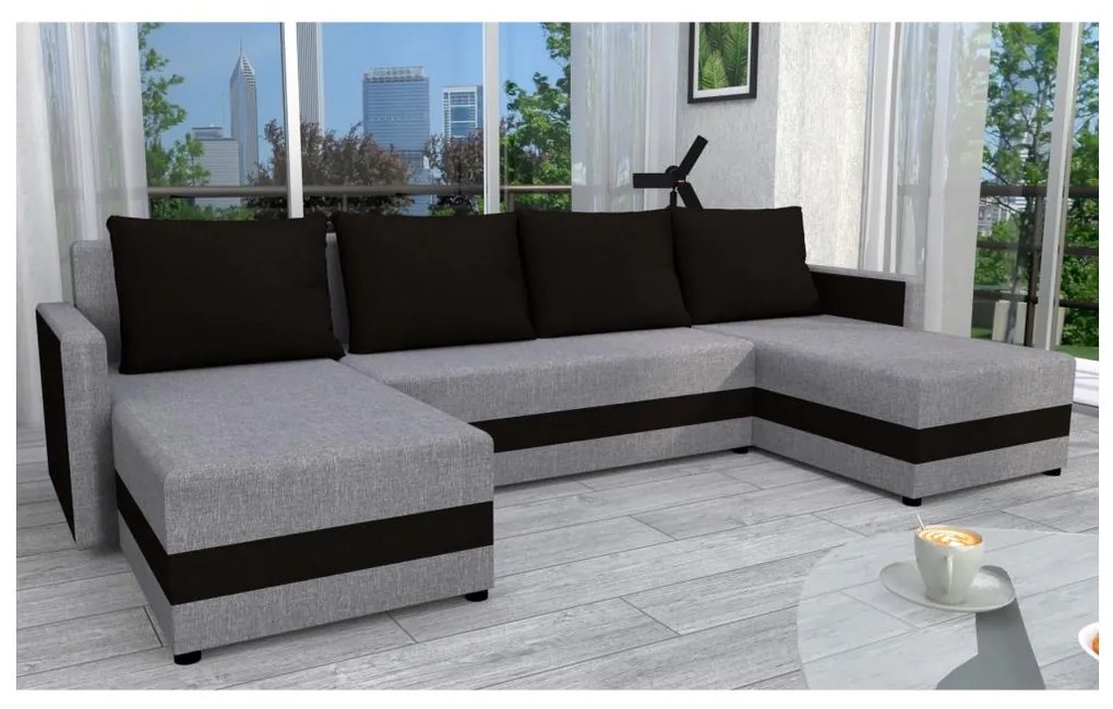 Tapicerowany, uniwersalny, rozkładany narożnik w kształcie U BRISTOL, szary/czarny