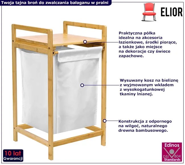 Bambusowy kosz na pranie z półką L5-W04