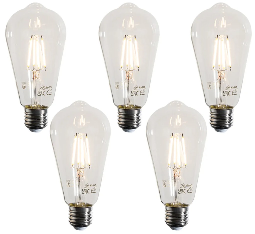 Zestaw 5 żarówek LED E27 Filament ST64 Przezroczyste 4W 470 lm 2700K