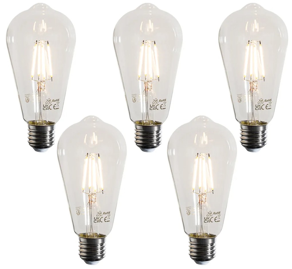 Zestaw 5 żarówek LED Filament E27 ST64 Przezroczyste 4W 470 lm 2700K