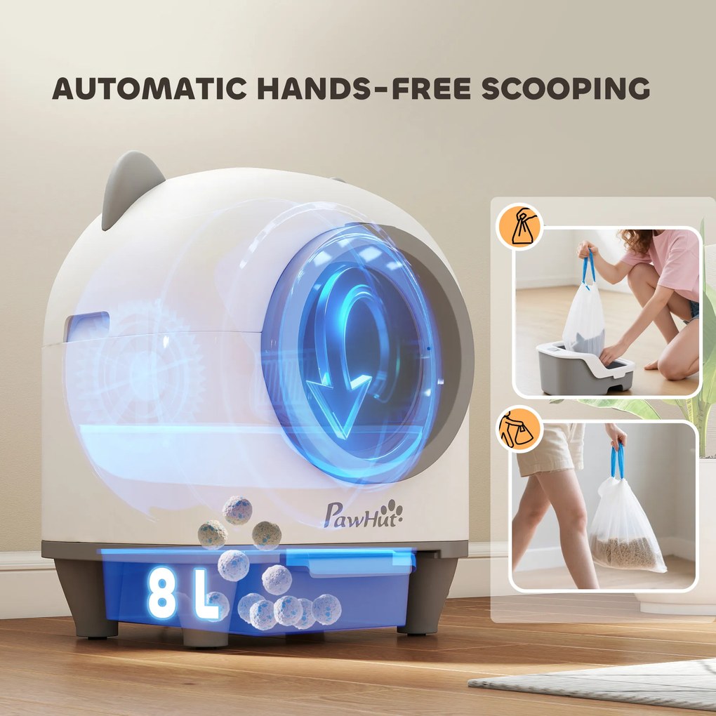 PawHut Samoczyszcząca Kuweta z Aplikacją Sterującą 80 L Usuwanie Zapachów dla Wielu Kotów