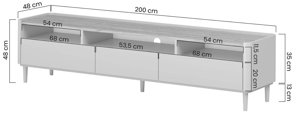 Szafka RTV Elivo 200 cm na nóżkach - eukaliptus / dąb baltic dune