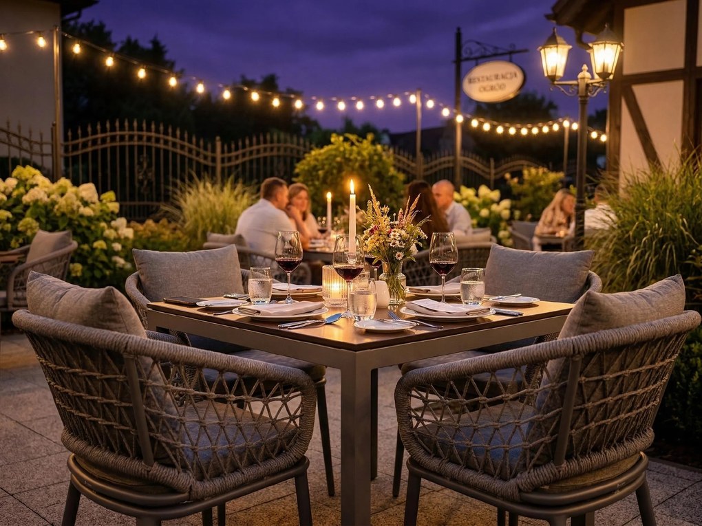 Krzesło ogrodowe aluminiowe antracyt taras sznurowane lekka rama 58x66x79cm