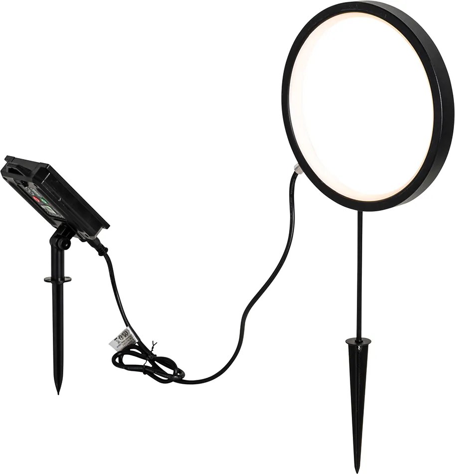Zestaw 2 czarnych lamp na szpikulec 50 cm z wbudowanym akumulatorem LED i panelem słonecznym IP65 - Adalind