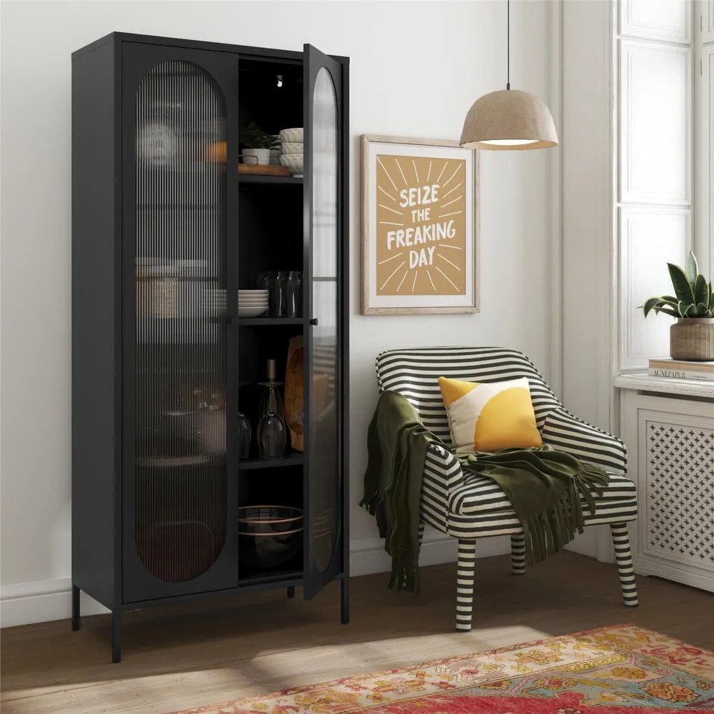Czarna metalowa witryna 80x186x40 cm Luna – Støraa