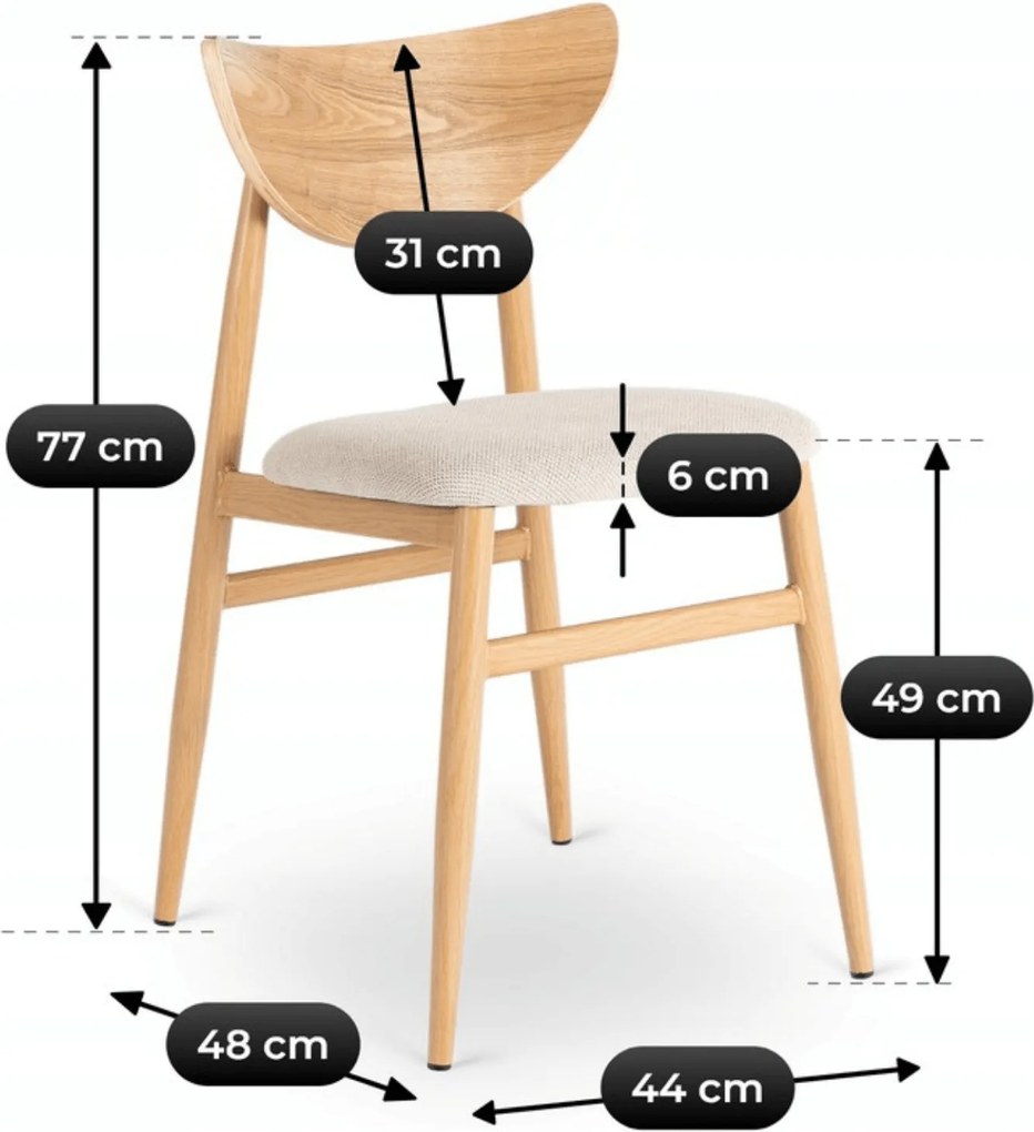 Krzesło Tapicerowane z Drewna Giętego BRAGA Dąb/Krem Retro