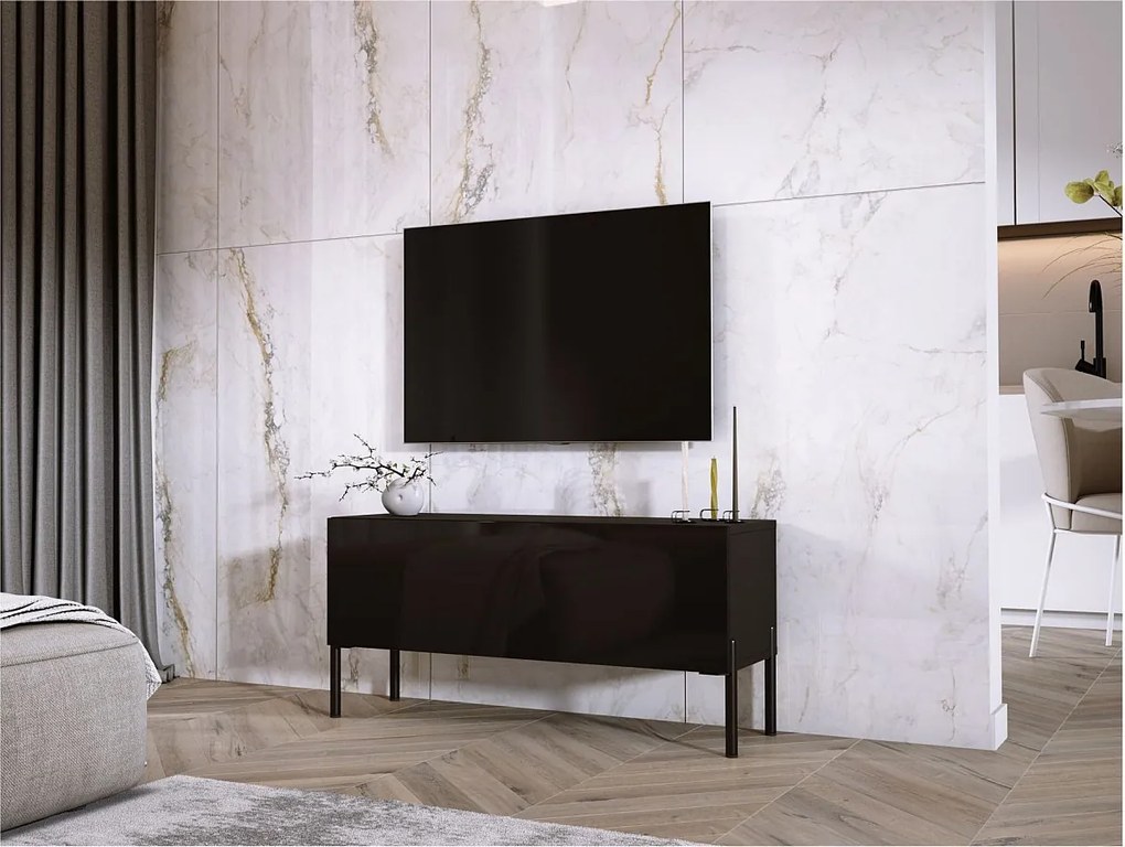 Szafka RTV, Czarny Matowy / Czarny Błyszczący, nogi czarne, 100 x 52 x 32 cm