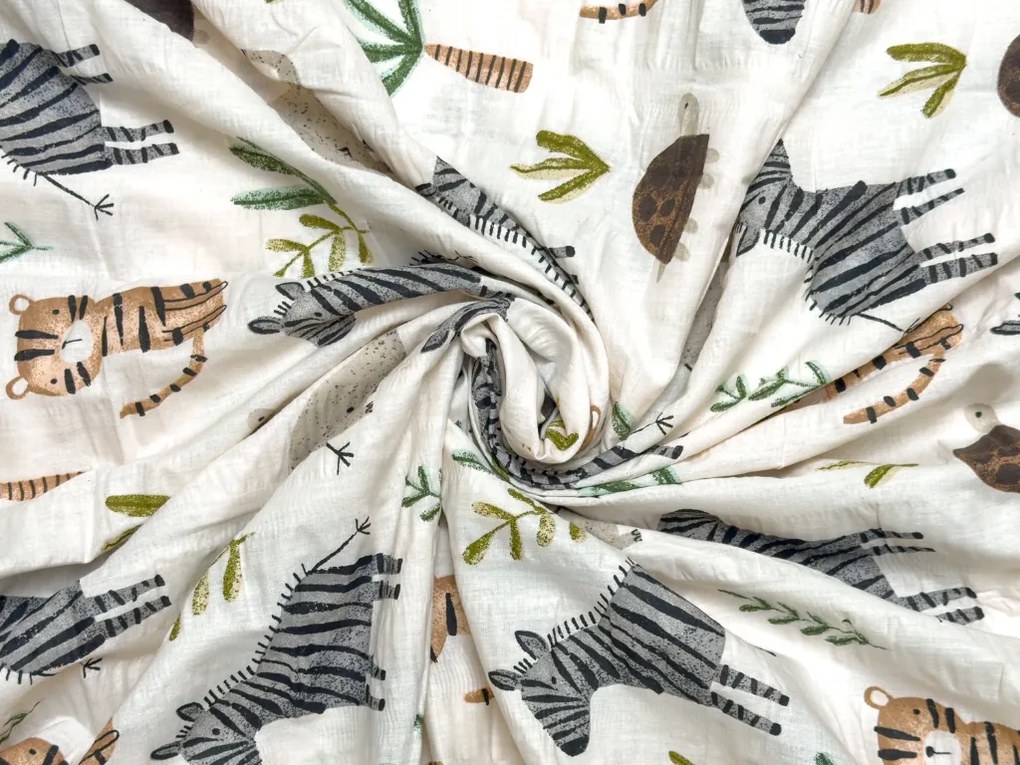 PrzytulneMieszkanie.pl PrzytulneMieszkanie.pl Pościel krepa do łóżeczka Renforcé JUNGARI kremowa Rozmiar pościeli: 45 x 65 cm | 90 x 140 cm