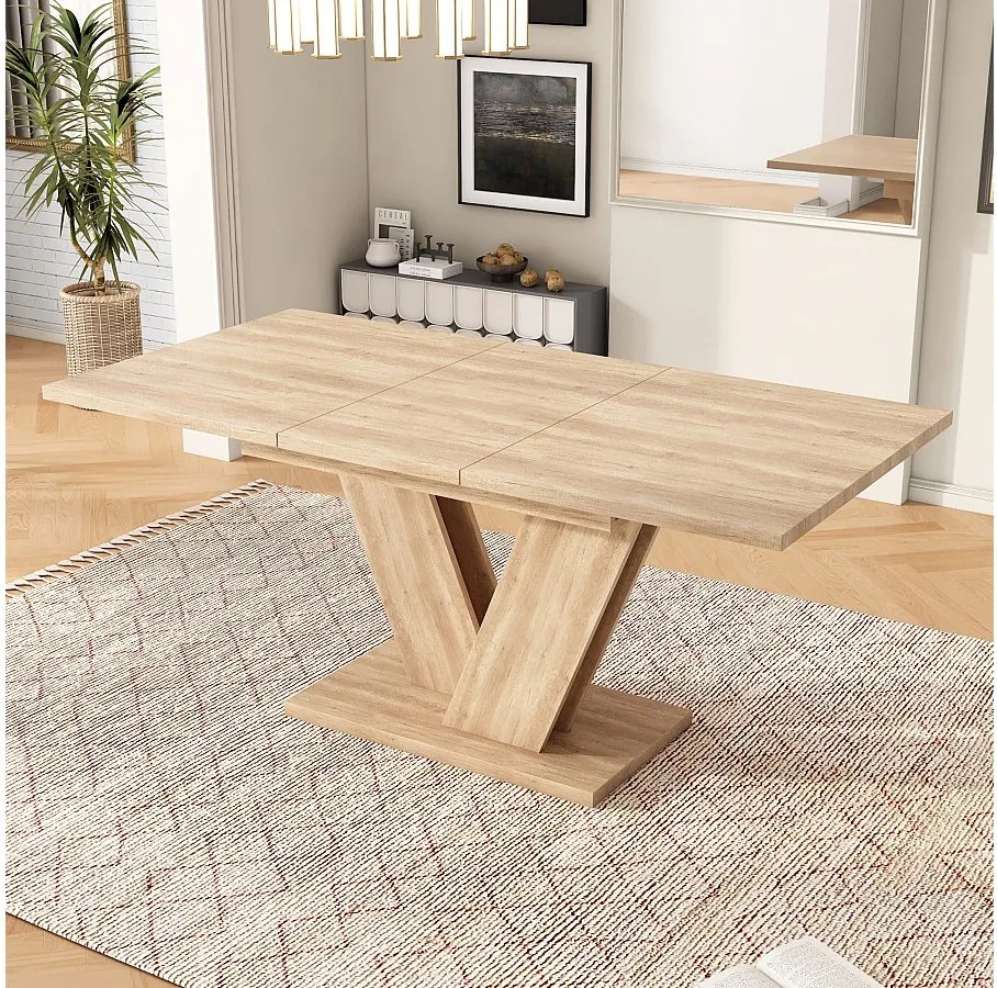 Rozkładany stół jadalny - 140/180 x 80 x 75,5 cm - dla 4-6 osób - nogi w kształcie litery V - styl minimalistyczny - płyta MDF - naturalny
