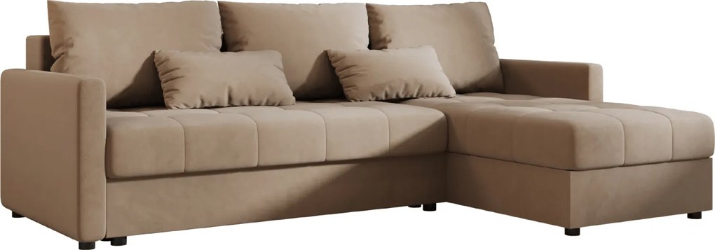 Rozkładana narożna sofa VENORIA 220x143 cm, beżowa, uniwersalna + 2 poduszki GRATIS