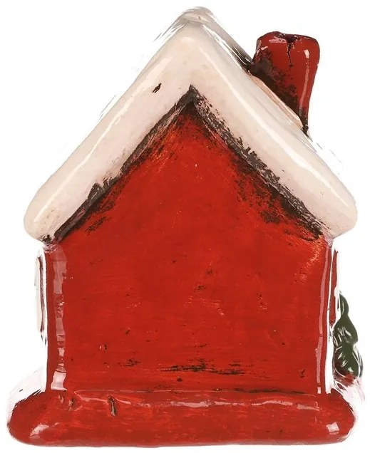 Dekoracja świąteczna domek ceramiczny z białym dachem, LED, czerwony