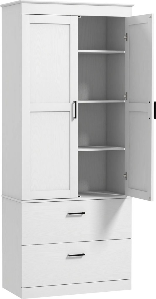 HOMCOM Samodzielnie stojąca szafka kuchenna z regulowanymi półkami i dwoma szerokimi szufladami do salonu, kuchni, Biała