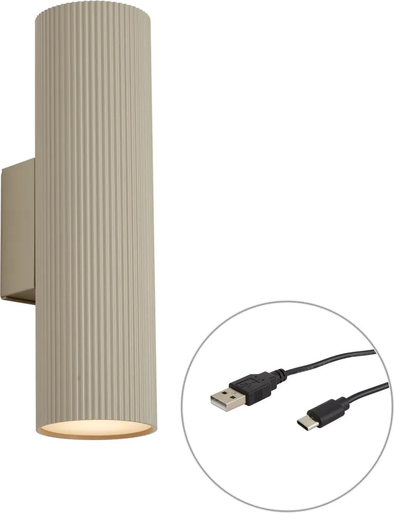 Japandi wandlamp taupe incl. LED 3-staps dimbaar in Kelvin en oplaadbaar - Ribelle