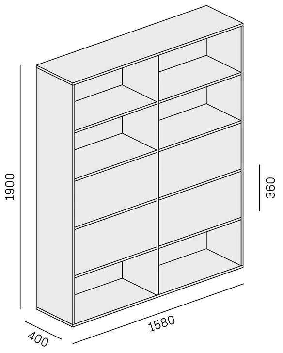 PLAN Regał biurowy szeroki LAYERS, 4 schowki, 1582 x 400 x 1905, biały/szary