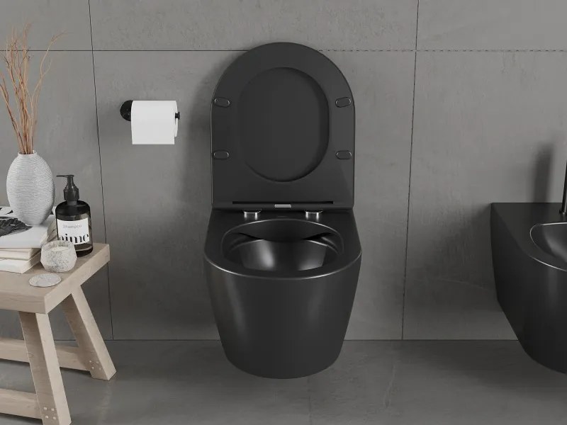 Mexen Carmen miska wc Rimless z deską wolnoopadającą slim, duroplast, czarna mat - 30881085