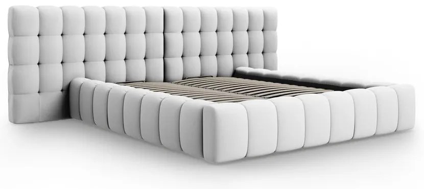 Jasnoszare tapicerowane łóżko dwuosobowe ze schowkiem i stelażem 200x200 cm Mamaia – Micadoni Home
