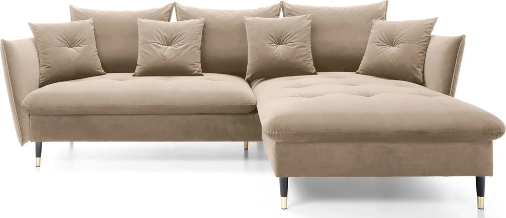 Beżowy welurowy narożnik rozkładany D5-C21