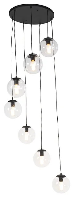 Lampa wisząca w stylu art deco czarna 7-światłowa - Pallon ArtDeco Oswietlenie wewnetrzne