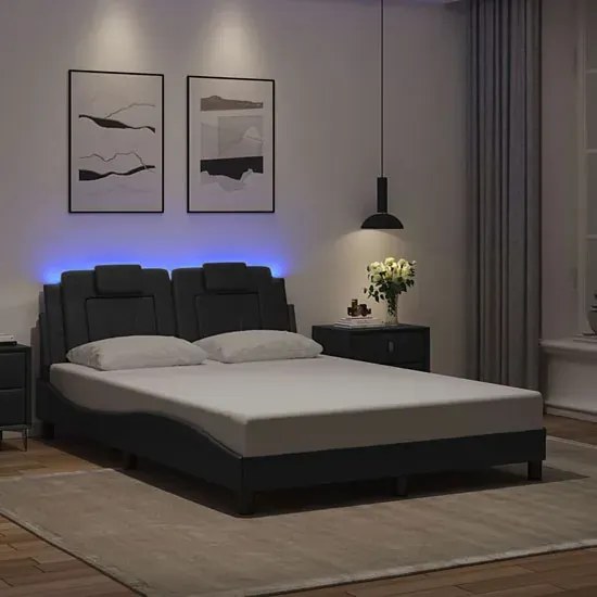 Czarne podwójne łóżko z ekoskóry z LED 140x200 - Izmo 5X