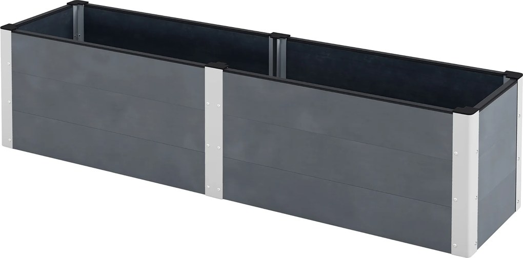 Outsunny Doniczkowe Łóżko do Uprawy Roślin, Otwarty Dól, Wysokie Boki, Odporny na Pogodę, Rama z Aluminium, 200 x 50 x 56 cm, Szary