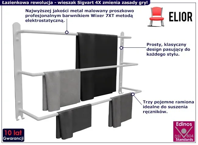 Ścienny Wieszak Biały Na Ręczniki P6-M82