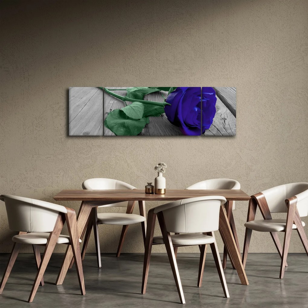 Obraz - Niebieska róża z zieloną łodygą (170x50 cm)