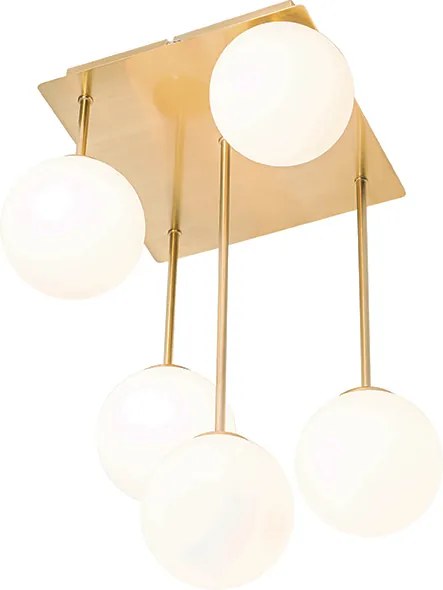 Nowoczesna lampa sufitowa złota z opalem 5-świateł - Athens