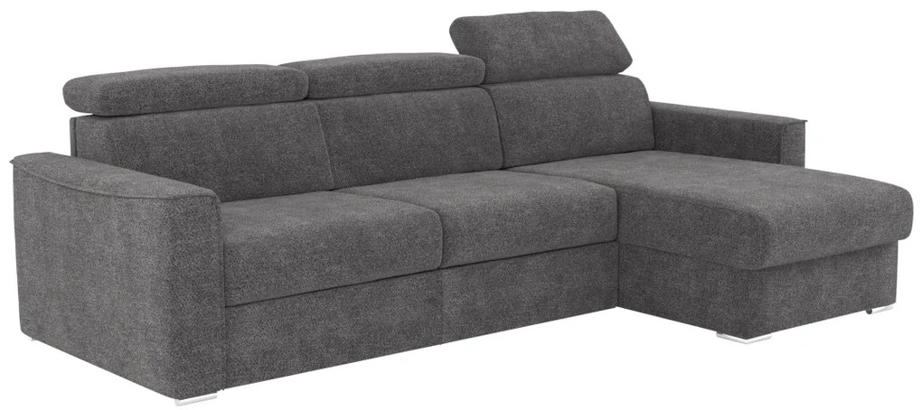 Kanapa narożna dwustronna rozkładana w tkaninie typu szenil w kolorze antracytowym – Powierzchnia spania z szerokimi listwami 140 cm – Materac 18 cm VIZIR.