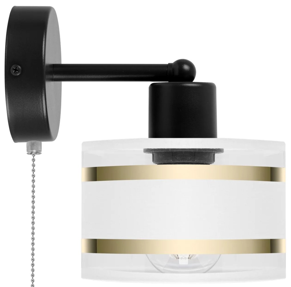 Czarny kinkiet LED z włącznikiem z białym abażurem SHWD-TI-1010SC-WE j