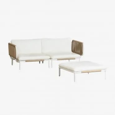 Sofa Modułowy Ogrodowy 2-częściowy Z 2 Modułami Narożnymi I Pufą Ze Stali Roubly Beige Migdałowa - Sklum
