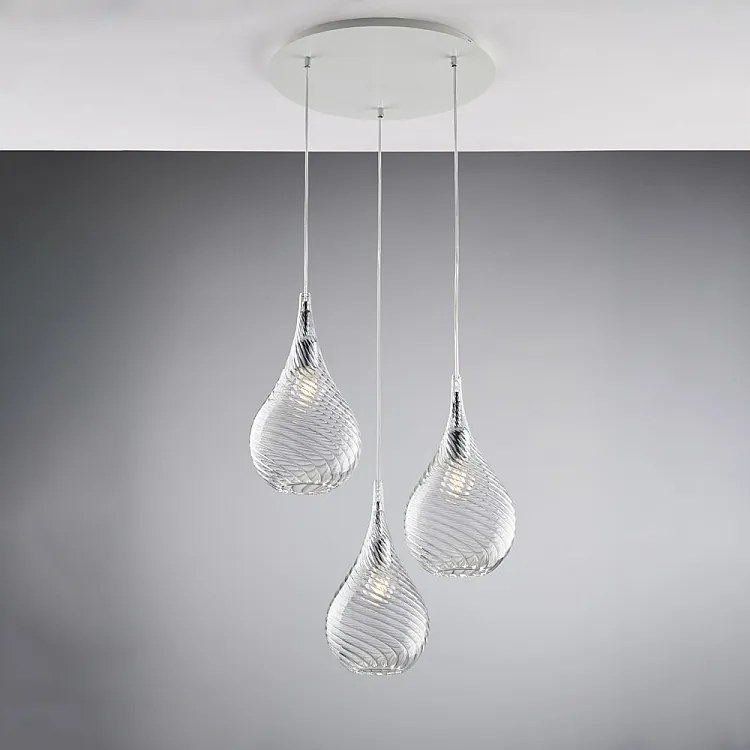 Pluvia Iron zawieszenie z przezroczystym szkłem pyrex 3 światła 141 Ø50 BL264-S3-TR