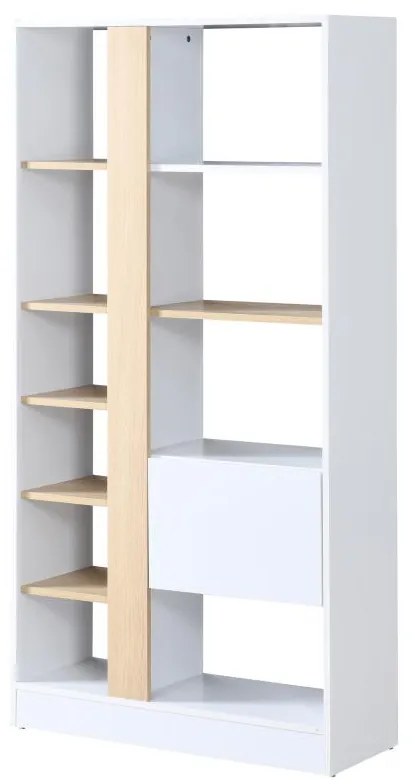 Biblioteczka z 1 szafką i 7 półkami - Naturalny i Biały - CALENIA