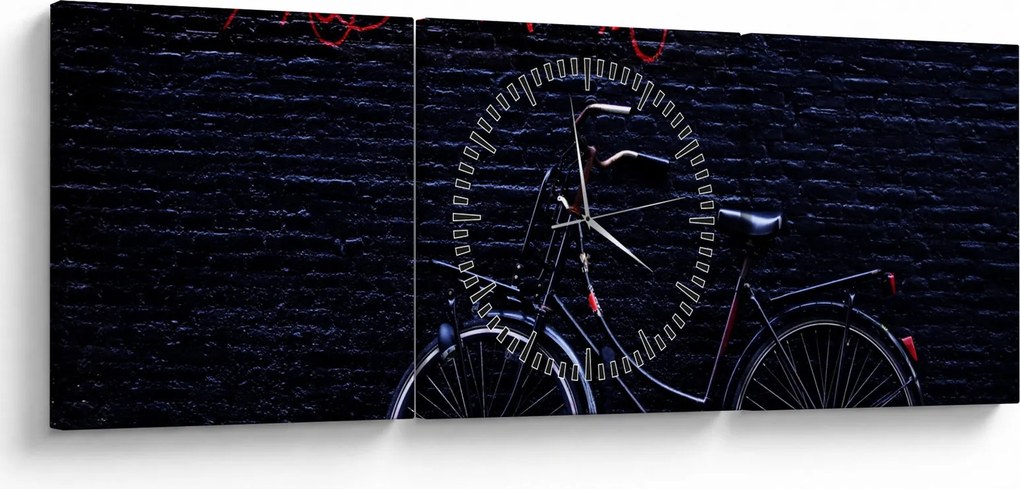 Obraz roweru w Amsterdamie (z zegarem) (90x30 cm)