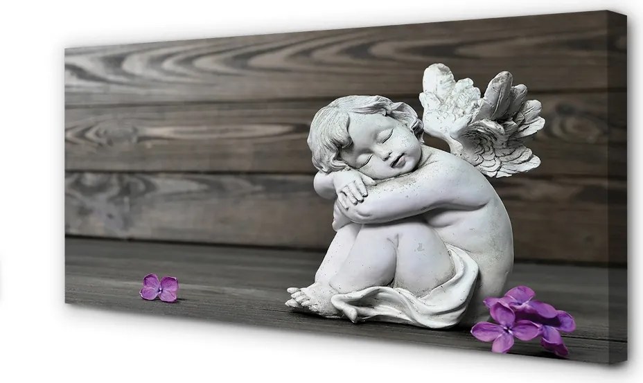 Duży obraz na płótnie Śpiący Anioł w Kwiatach na Deskach