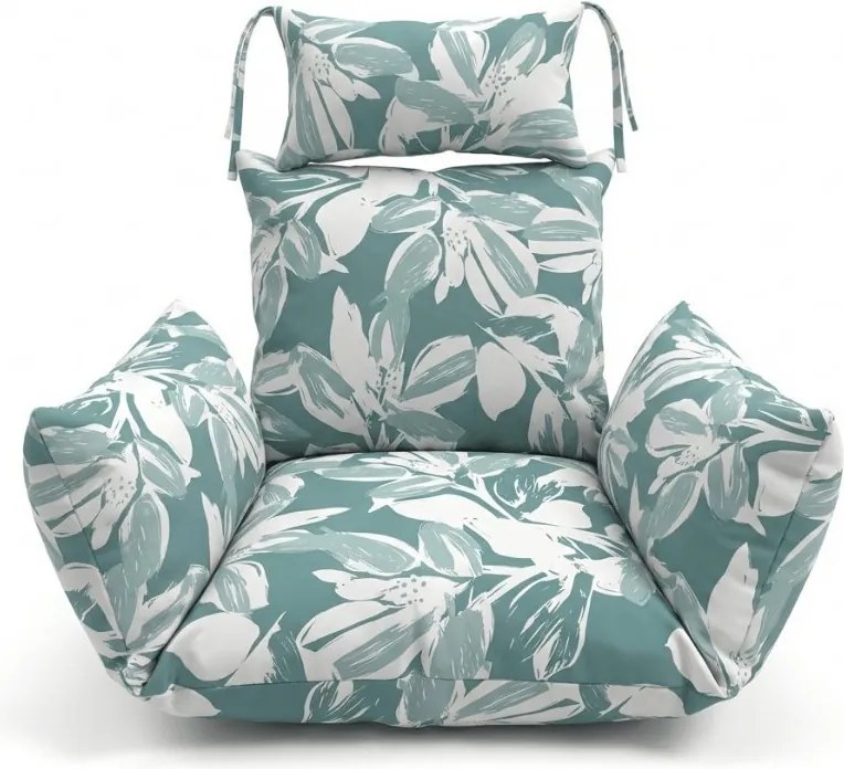 Szare wiszące krzesło KOKON bez stojaka, zielono-biała poduszka