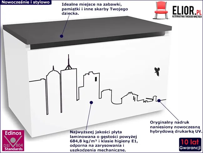 Biało-grafitowa skrzynia dziecięca - Timi 17X