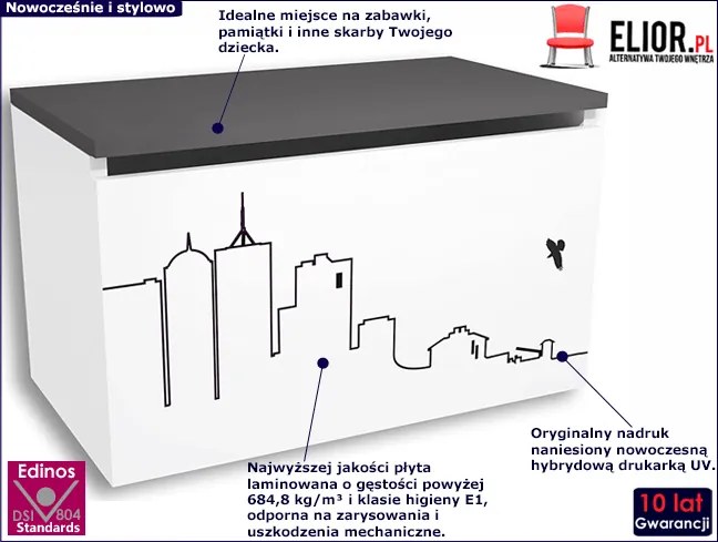 Biało-grafitowa skrzynia dziecięca W1-M34