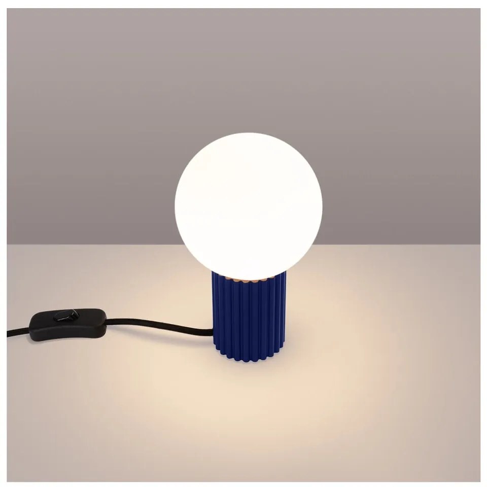 Ciemnoniebieska lampa stołowa ze szklanym kloszem (wysokość 19 cm) Orbital – Sollux