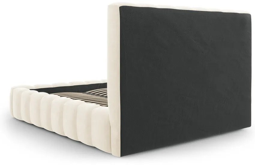 Beżowe tapicerowane łóżko dwuosobowe ze schowkiem i stelażem 180x200 cm Kelp – Micadoni Home