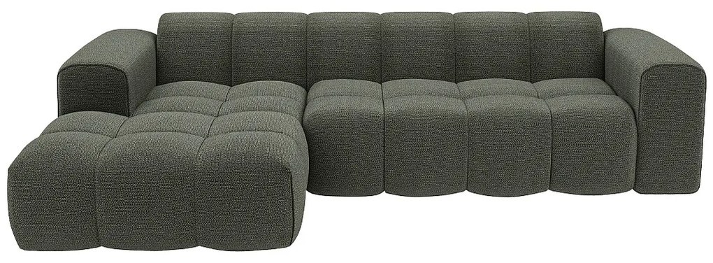 Kanapa narożna lewostronna z zielonej tkaniny szenilowej CALESO od Maison Céphy