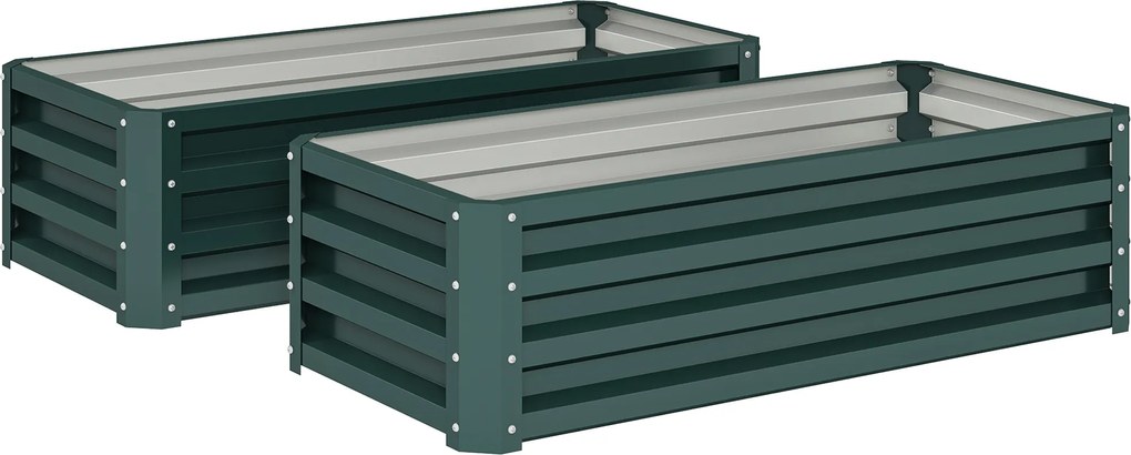 Outsunny Metalowa podwyższona grządka zestaw 2 szt., Otwarty spód, Do ogrodu i na balkon, 110x50x30cm, Zielony | Aosom PL