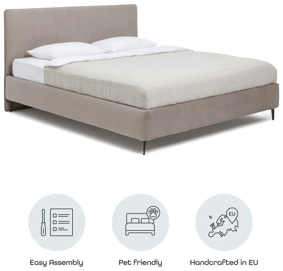 Szarobrązowe tapicerowane łóżko dwuosobowe ze stelażem 160x200 cm Noira Slim – Bonami Selection