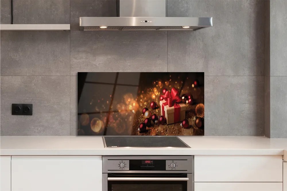 Panel szklany do Kuchni Bożonarodzeniowy Podarek na Drewnie