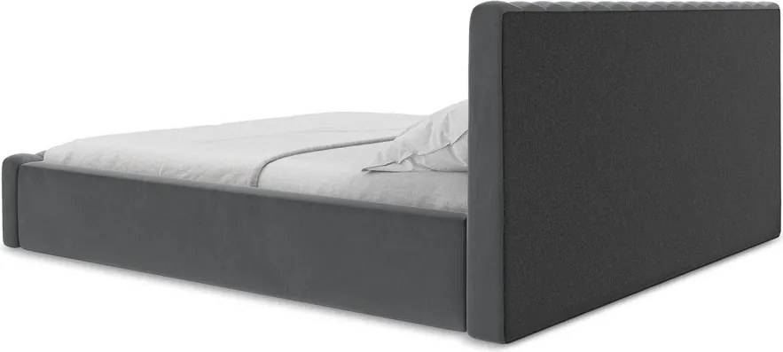 Szare tapicerowane łóżko dwuosobowe ze schowkiem i stelażem 180x200 cm Lemi – Makamii