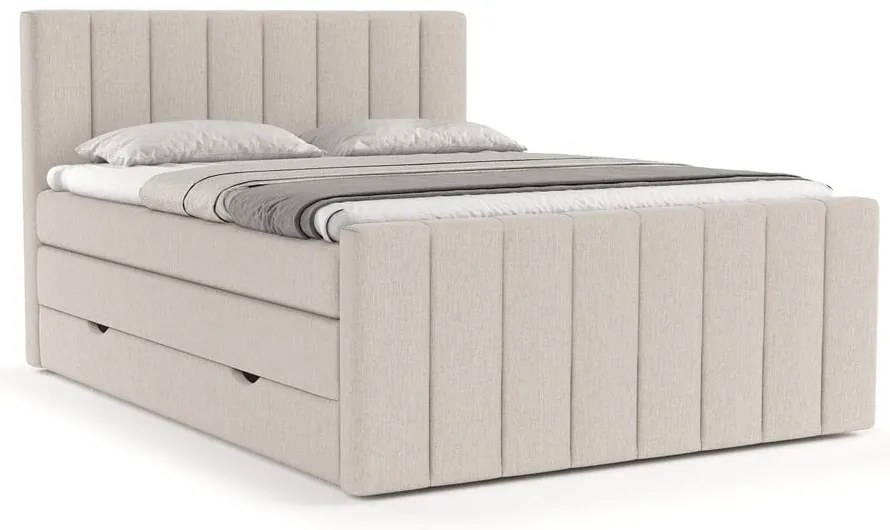 Beżowe łóżko boxspring ze schowkiem 140x200 cm Ruby – Maison de Rêve