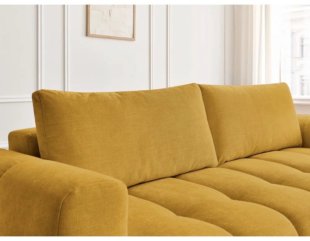 Musztardowa rozkładana/ze schowkiem sofa 251 cm Fuji – Bobochic Paris