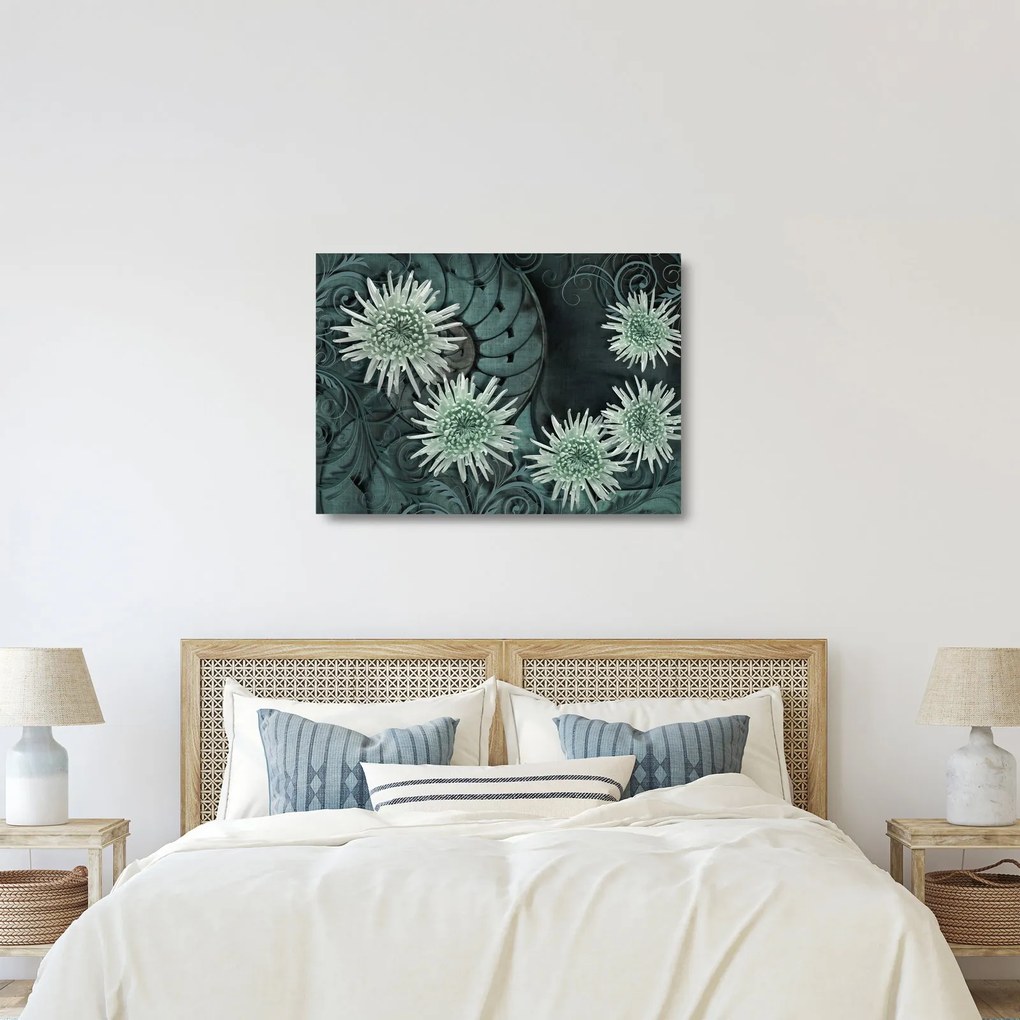 Obraz na szkle - Zielone kwiaty (70x50 cm)