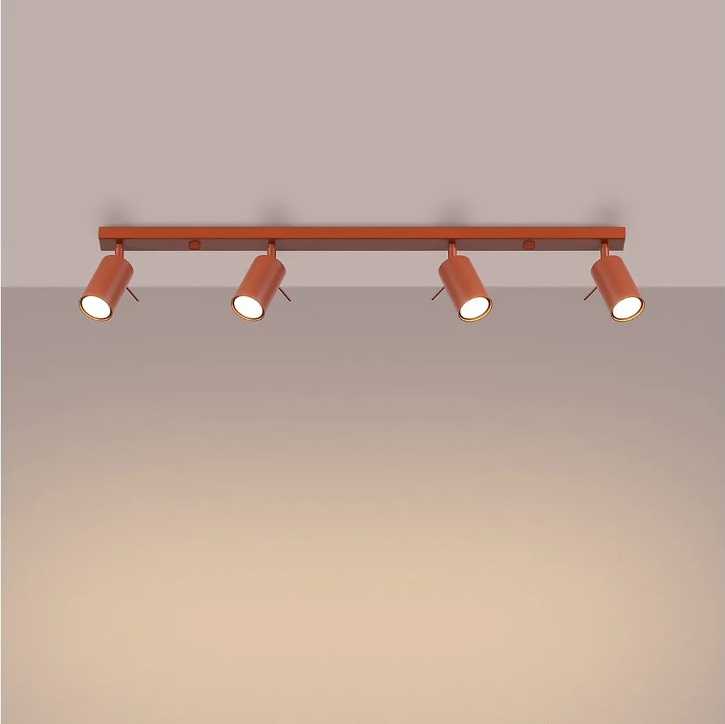 Lampa sufitowa nowoczesny Briix, stal - 4 źródło światła 3000K - L.81 x H.17 cm - ochra czerwona