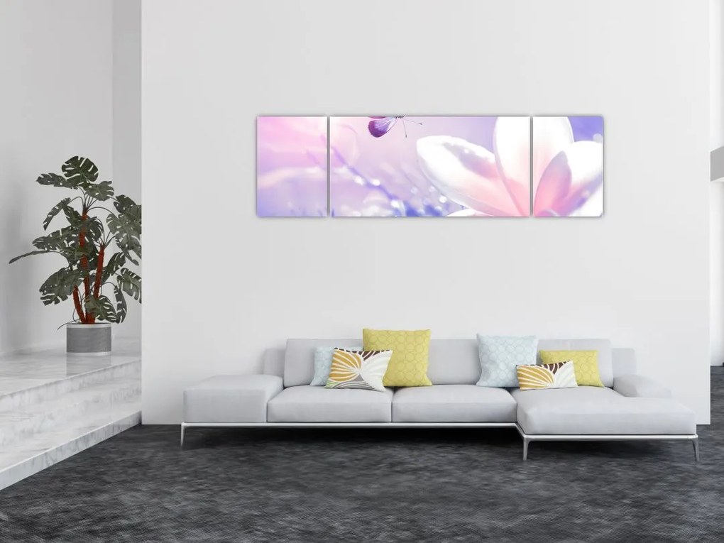 Obraz - Motyl lecący do kwiatu (170x50 cm)
