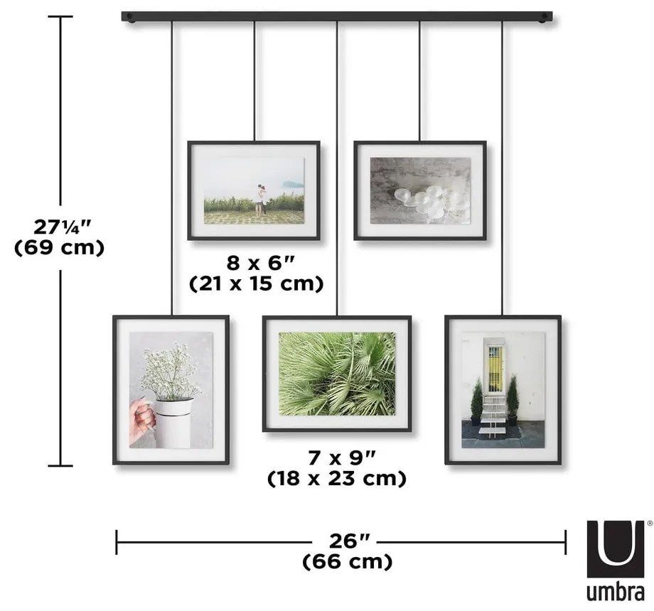 Czarne metalowe ramki ścienne zestaw 5 szt. 79x43 cm Exhibit – Umbra